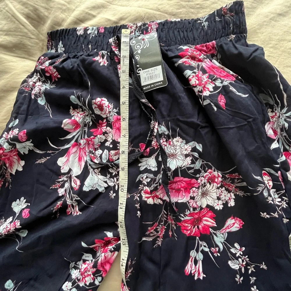 Flower Printed Soft Smocked Waist Cotton Lightweight Boho Traveler Pants One SZ - Picture 8 of 12